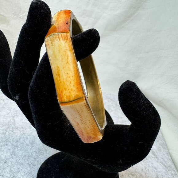 Hexagon-Shaped Vintage Brass Bone Bangle Bracelet 70's BoHo statement piece - Picture 4 of 10